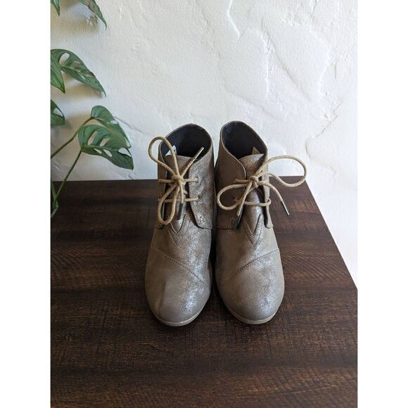 Toms Desert Wedge Gunmetal Metallic Lace-up Booties - Size 8 - Picture 3 of 8